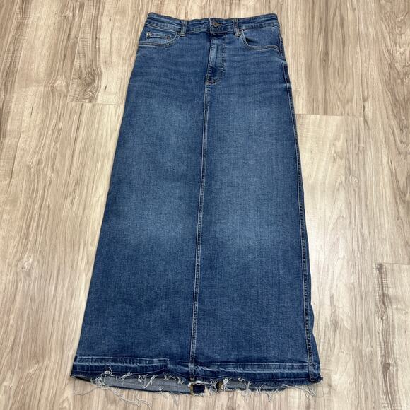 ZARA High Waist Long Denim Pencil Skirt Size M Blue - Picture 3 of 10
